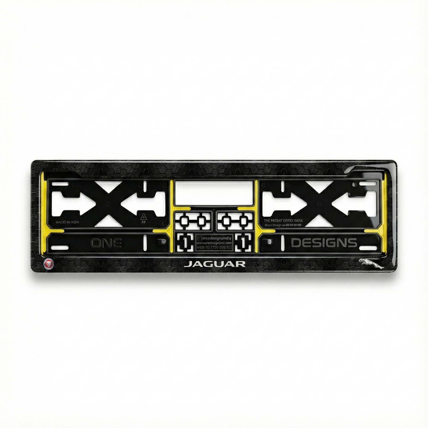 ONEDESIGNS Jaguar Edition Gel Number Plate Frame – Premium 3D Gloss Finish | Universal Fit for All Cars